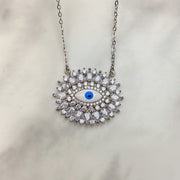 Stainless Steel Evil Eyes  Pendant Zircon Necklace NC0055