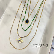 Stainless Steel Multilayer Evil Eyes  Zircon Pendant Necklace NC0057