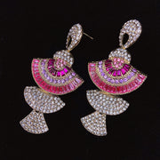925 Silver-Pin Pink Zircon Long  Earrings ED0010