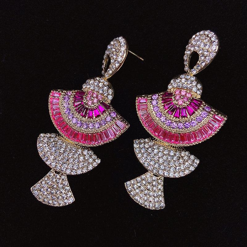 925 Silver-Pin Pink Zircon Long  Earrings ED0010