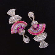 925 Silver-Pin Pink Zircon Long  Earrings ED0010