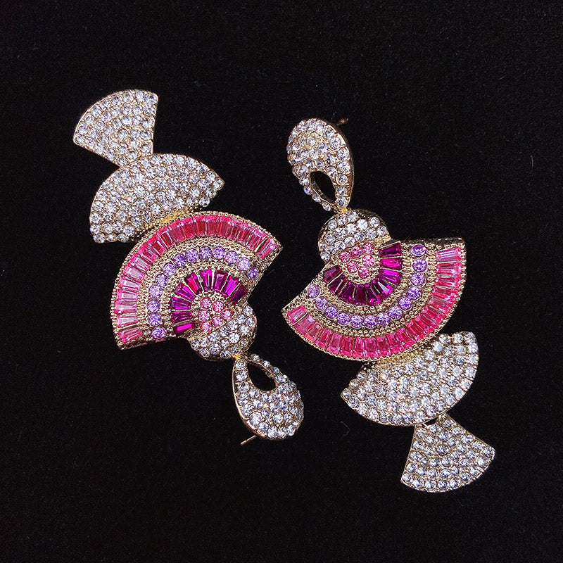 925 Silver-Pin Pink Zircon Long  Earrings ED0010