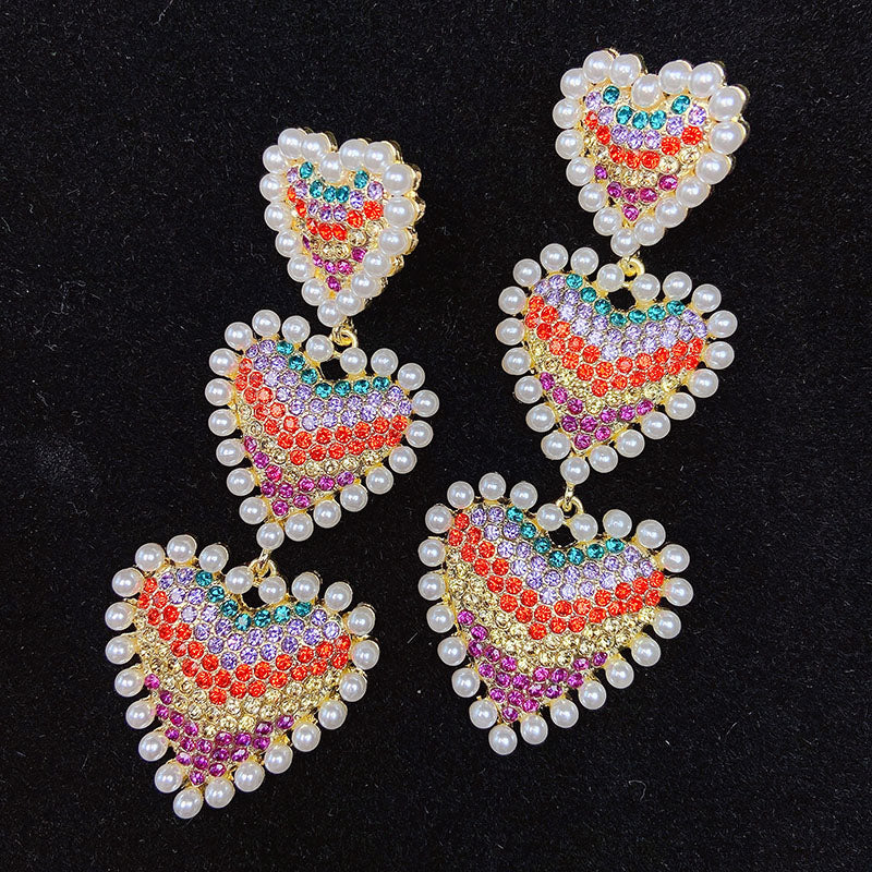 925 Silver-Pin Heart Color Zircon  Imitation Pearl Earrings ED0011