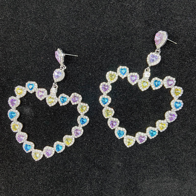 925 Silver-Pin Heart Color Zircon Earrings ED0012
