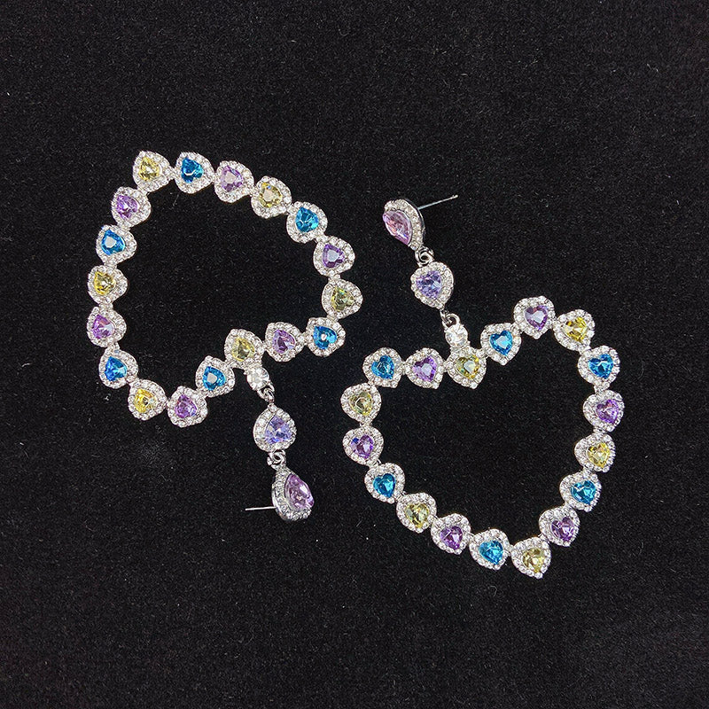 925 Silver-Pin Heart Color Zircon Earrings ED0012
