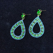 925 Silver-Pin Green Blue Zircon Water Drop Earrings ED0014
