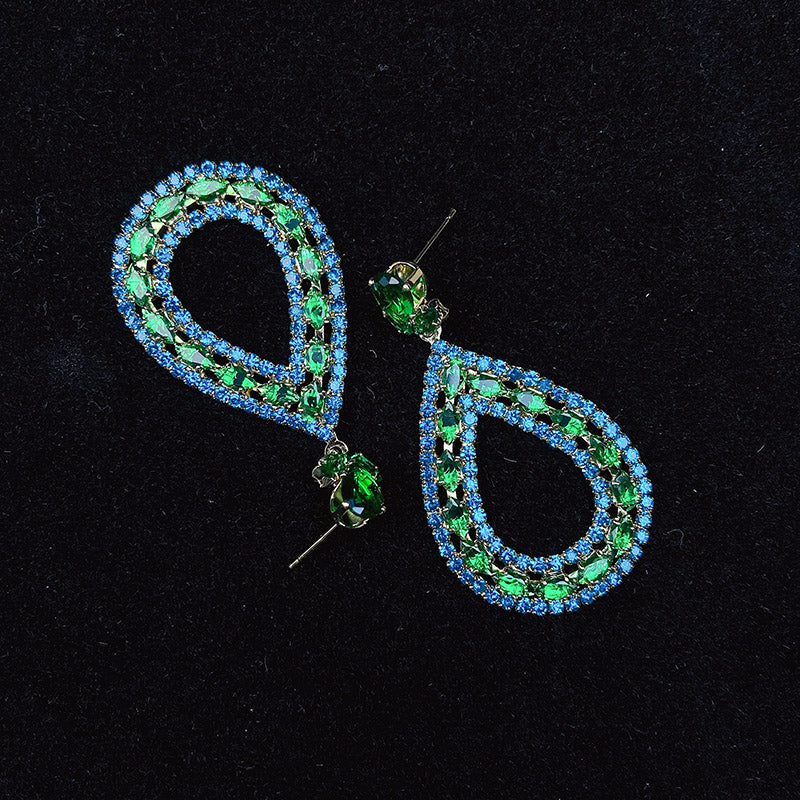 925 Silver-Pin Green Blue Zircon Water Drop Earrings ED0014