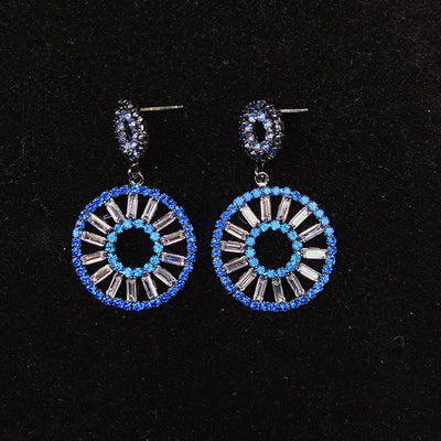 925 Silver-Pin Round Blue Zircon Earrings ED0015