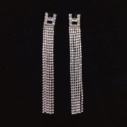 925 Silver-Pin H Long Tassel Zircon Earrings ED0021