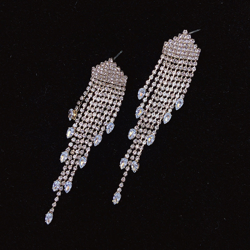 925 Silver-Pin Tassel Zircon Earrings ED0023