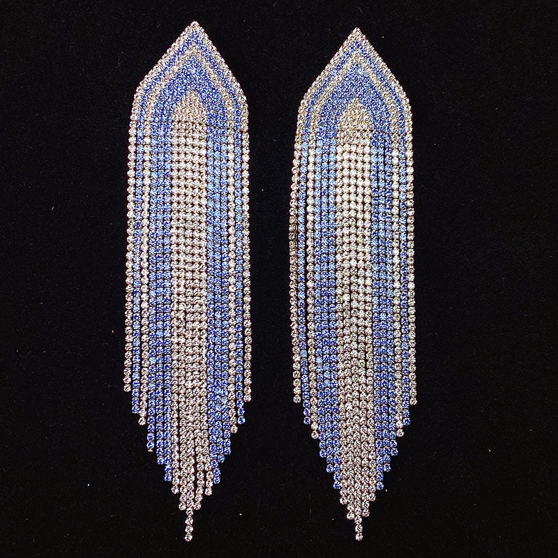 925 Silver-Pin Long Tassel Zircon  Earrings ED0026