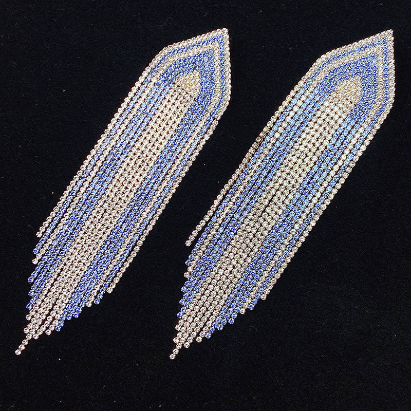 925 Silver-Pin Long Tassel Zircon  Earrings ED0026