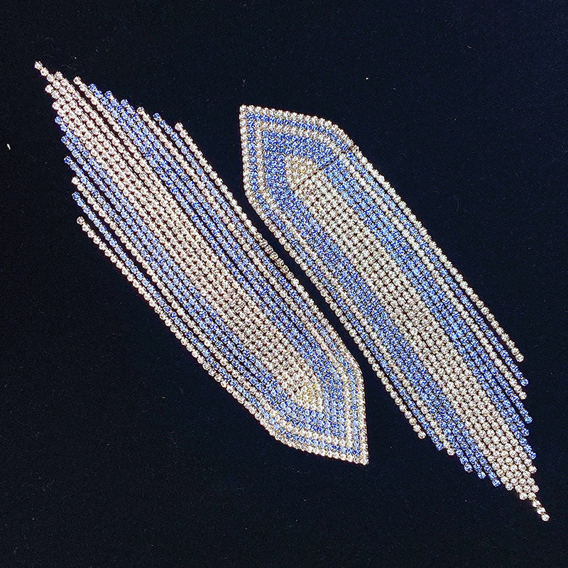 925 Silver-Pin Long Tassel Zircon  Earrings ED0026