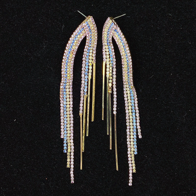 925 Silver-Pin Tassel Zircon  Earrings ED0027