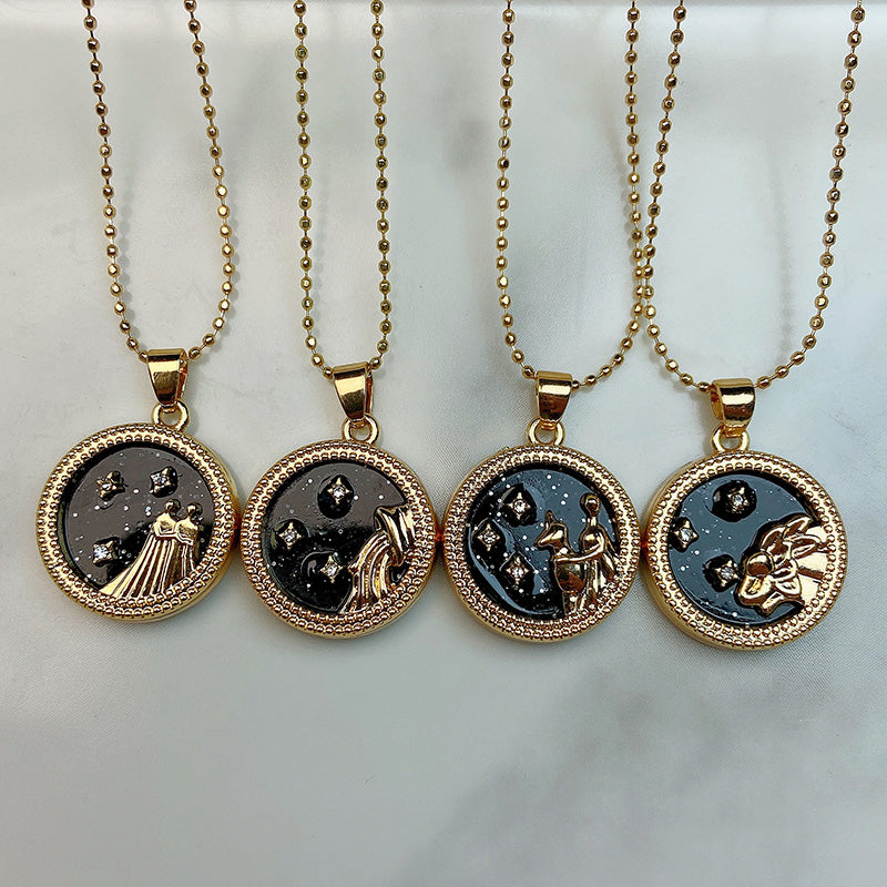 Stainless Steel 12 Constellation Resin Pendant Necklace NC0058