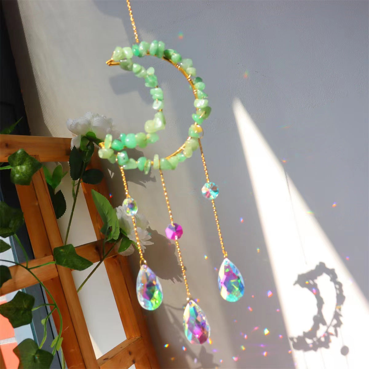 Nature  Crystal Chip Sun Moon Catcher /Wind Bell
