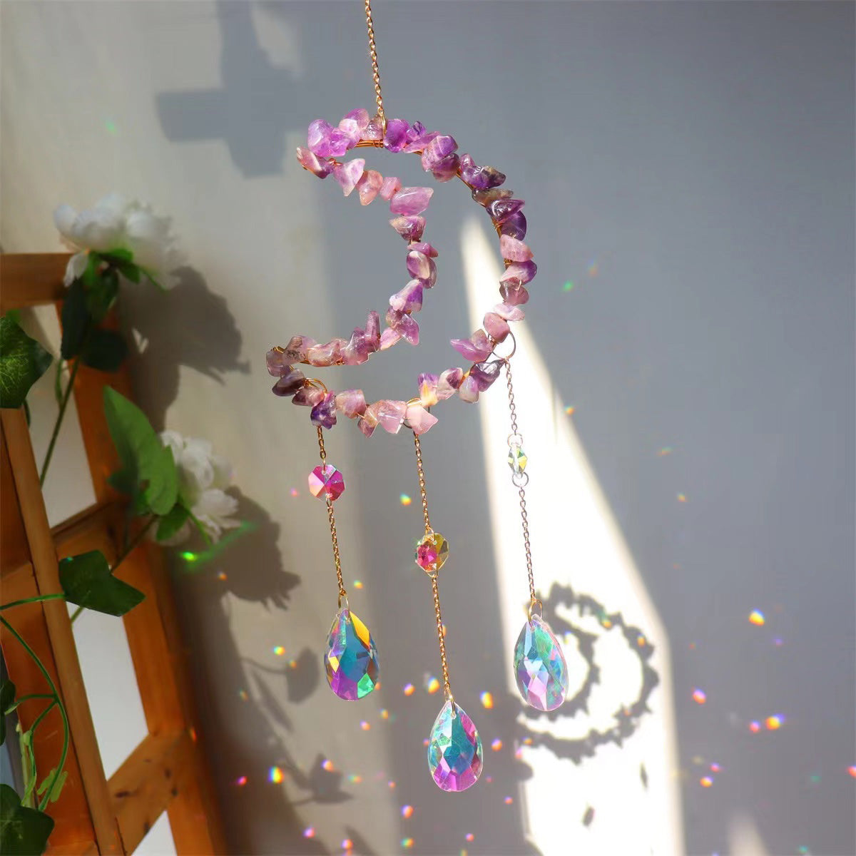 Nature  Crystal Chip Sun Moon Catcher /Wind Bell