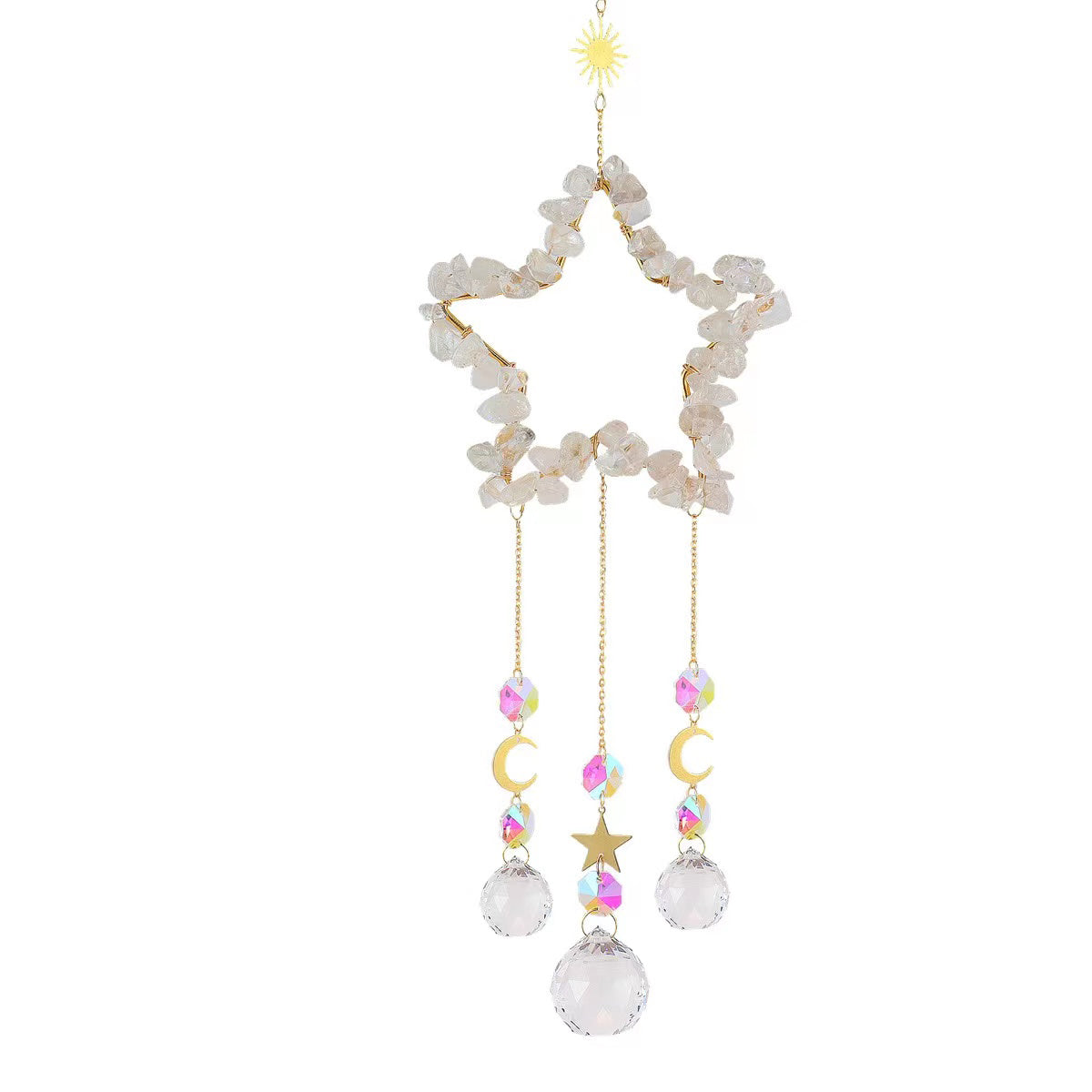 Nature Crystal Chip  Pentagram Sun Catcher/Wind Bell