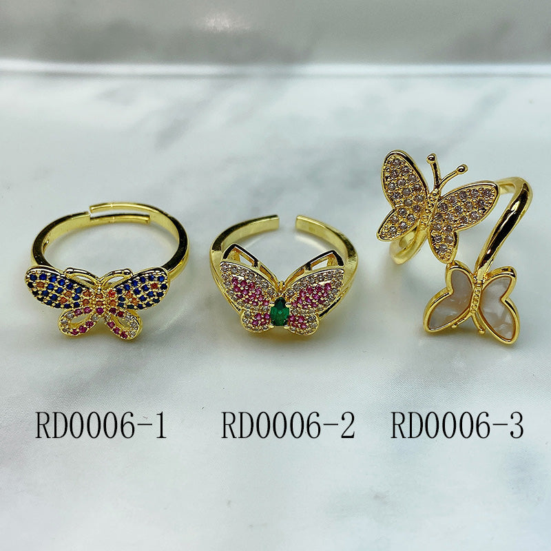 Stainless Steel  Butterfly Heart Zircon Opennings Ring RE0006