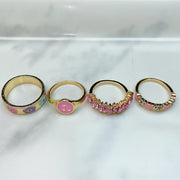 Stainless Steel Evil Eyes Pink Enamel  Zircon Series Ring  (a set  8pcs) RE0010