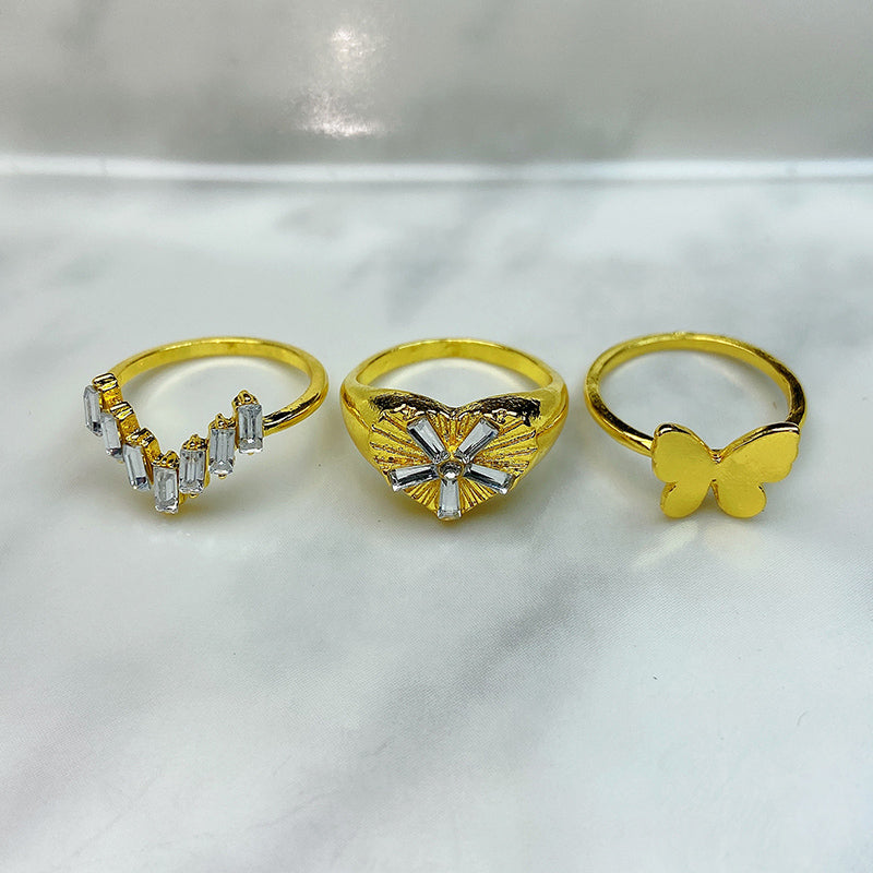 Stainless Steel Zircon Golden Series Ring (a set 9 pcs) RE0018