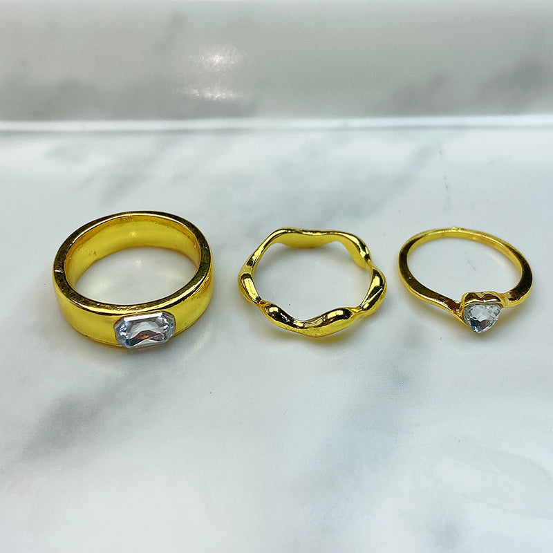 Stainless Steel Zircon Golden Series Ring (a set 9 pcs) RE0018