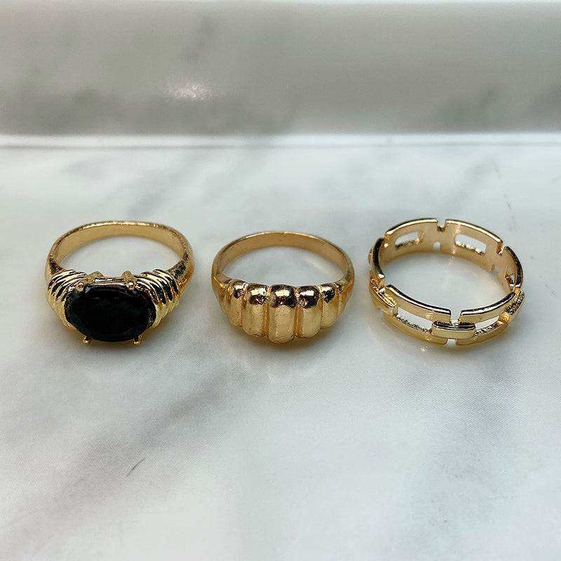 Stainless Steel Enamel  Zircon Golden Series Ring (a set 9 pcs) RE0021