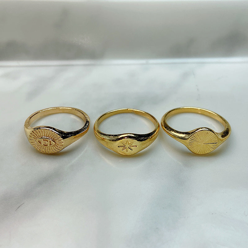 Stainless Steel Enamel  Zircon Golden Series Ring (a set 9 pcs) RE0021