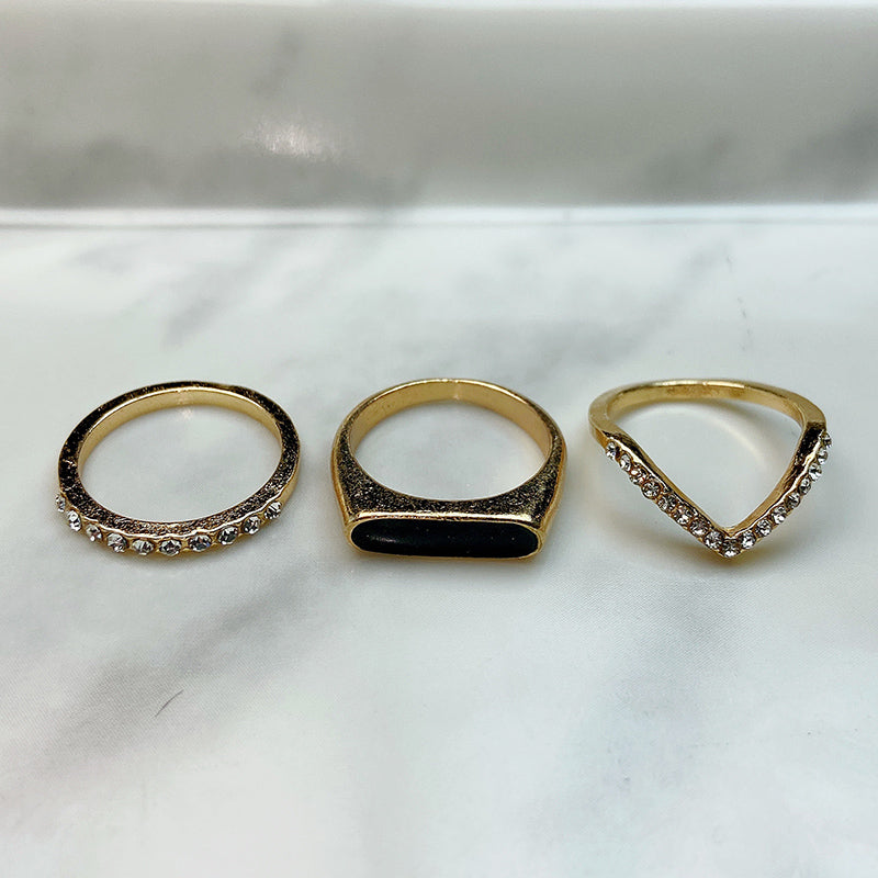 Stainless Steel Enamel  Zircon Golden Series Ring (a set 9 pcs) RE0021