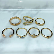 Stainless Steel Zircon Golden Series  Ring  (a set 7 pcs) RE0033