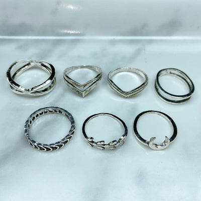 Stainless Steel Silver Series  Ring  (a set 7 pcs) RE0034