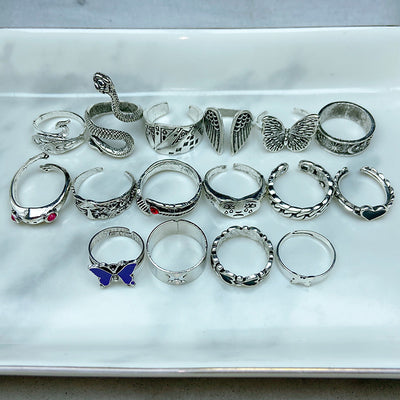 Stainless Steel Silver Series  Ring  (a set 16 pcs) RE0035