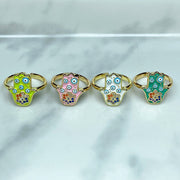 Stainless Steel Evil Eyes Enamel Can Adjust Ring RE0048