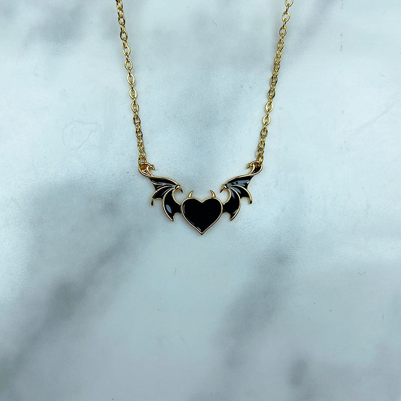 Stainless Steel Enamel Heart With Wing Pendant Necklace NC0065
