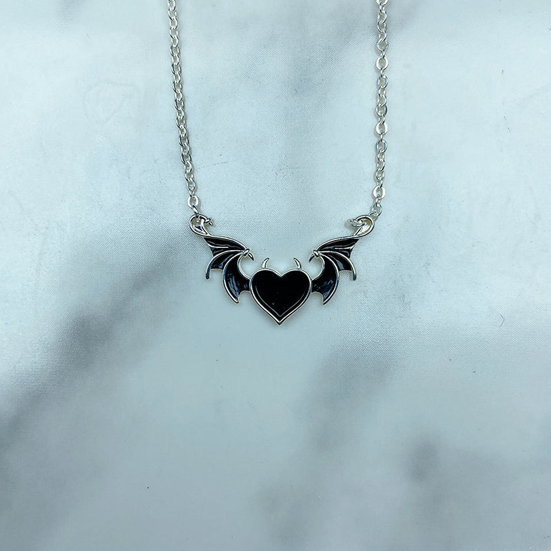 Stainless Steel Enamel Heart With Wing Pendant Necklace NC0065