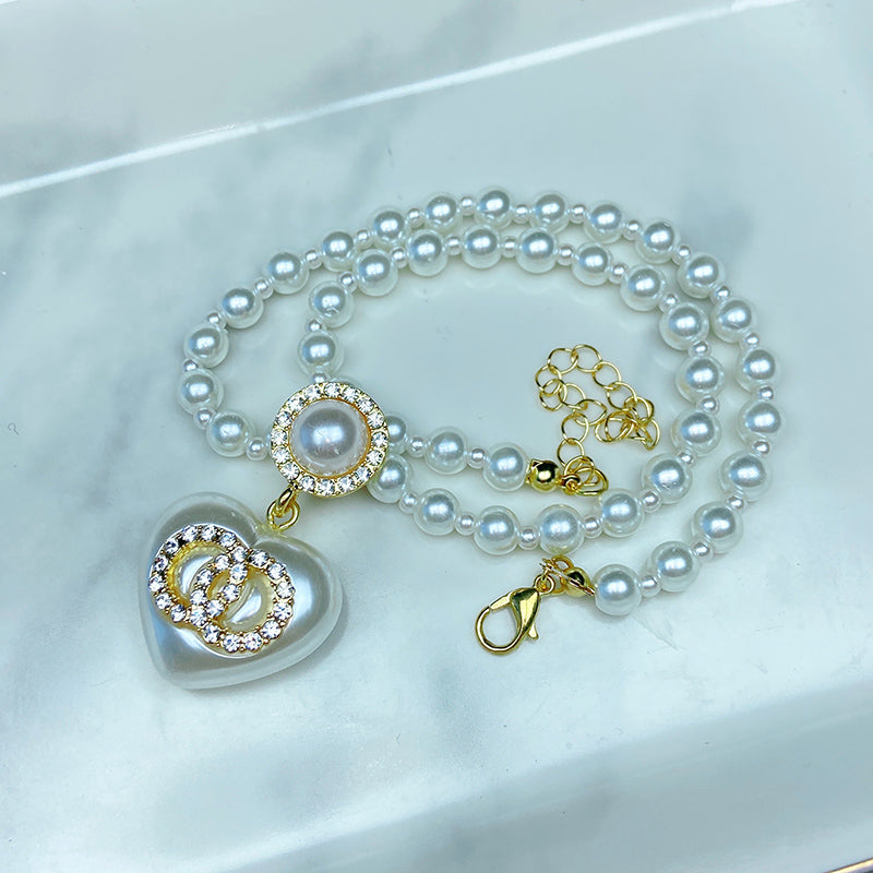 Imitation Pearl Heart Zircon Pendant Necklace NC0071