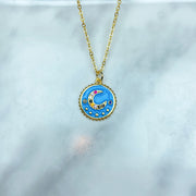Stainless Steel Enamel Moon Zircon Pendant Necklace NC0067