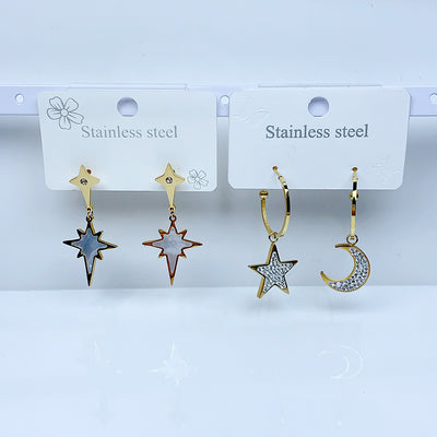 Stainless Steel Moon Star Earrings EC0039