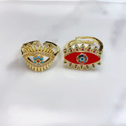 Stainless Steel Evil Eyes Enamel Zircon  Openings Ring RC0006