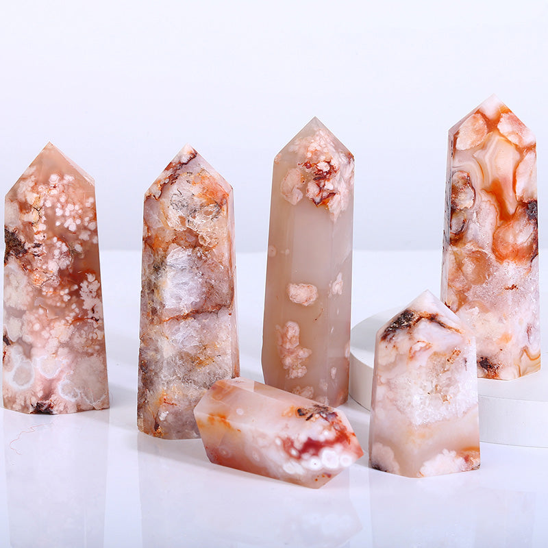 Natural Red Flower Agate Tower/Point