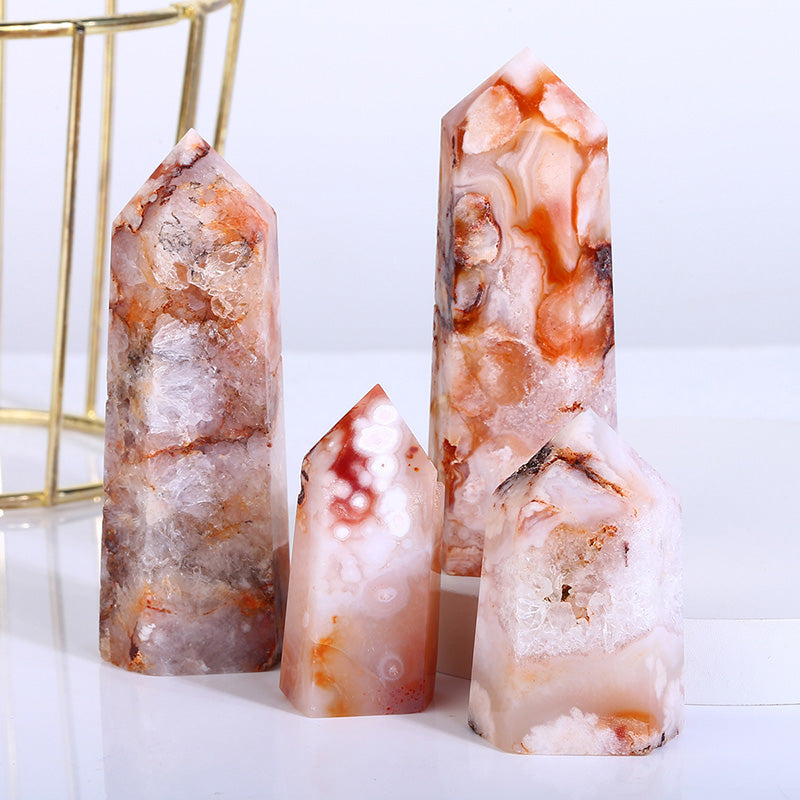 Natural Red Flower Agate Tower/Point