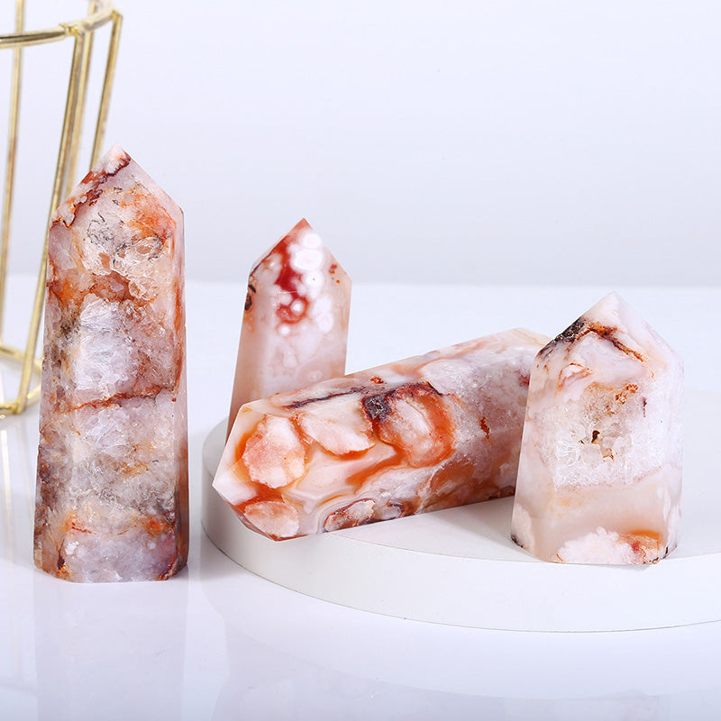 Natural Red Flower Agate Tower/Point