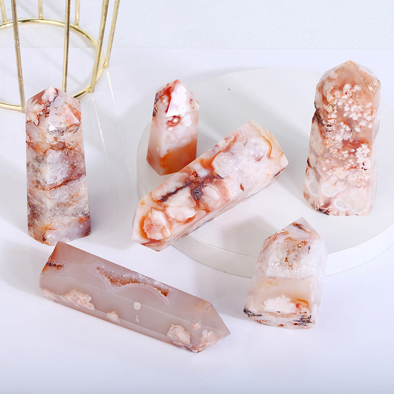 Natural Red Flower Agate Tower/Point