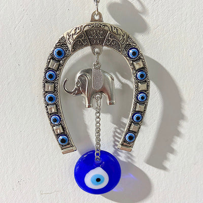 Coloured Glaze Evil Eyes Stainless Steel Elephant Wind Bell & Car Pendant WA0007