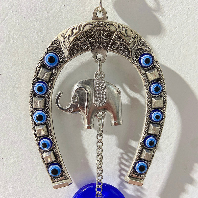 Coloured Glaze Evil Eyes Stainless Steel Elephant Wind Bell & Car Pendant WA0007
