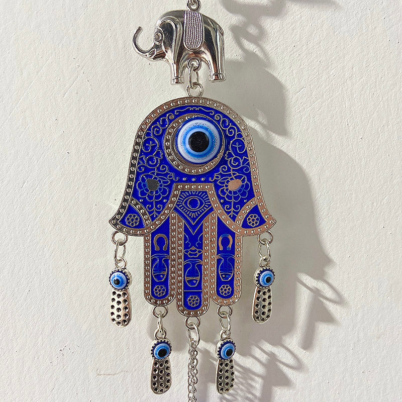 Coloured Glaze Evil Eyes Stainless Steel Hand Wind Bell & Car Pendant WA0008