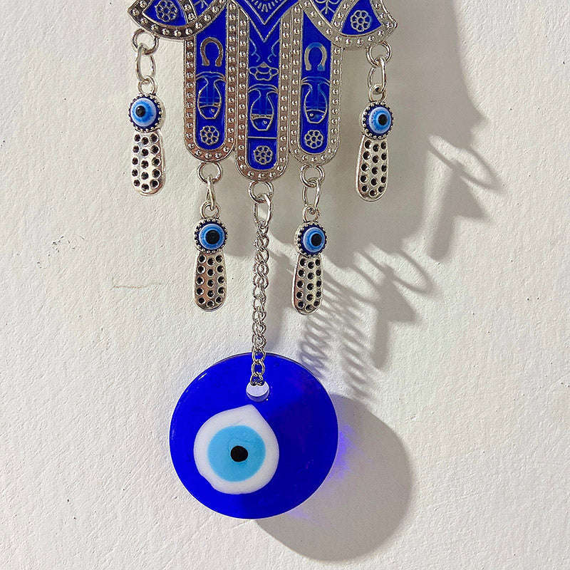 Coloured Glaze Evil Eyes Stainless Steel Hand Wind Bell & Car Pendant WA0008