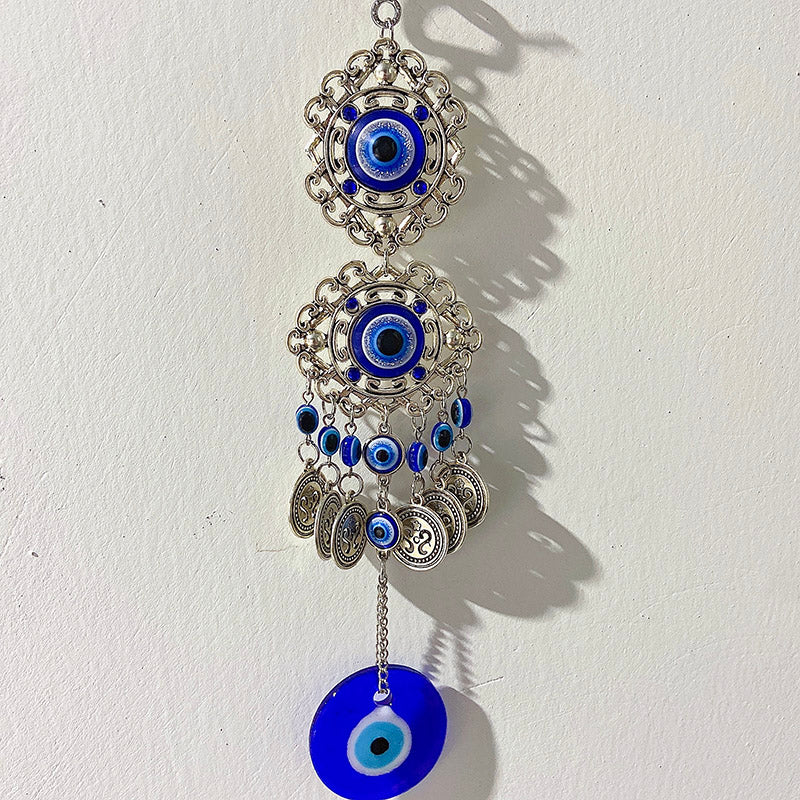 Coloured Glaze Evil Eyes Stainless Steel Wind Bell & Car Pendant WA0009