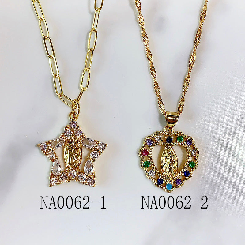 Stainless Steel  Star Heart Leaf  Pendant Zircon Necklace  NA0062