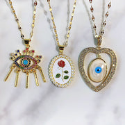Stainless Steel Evil Eyes Zircon Pendant Necklace  NA0070-72
